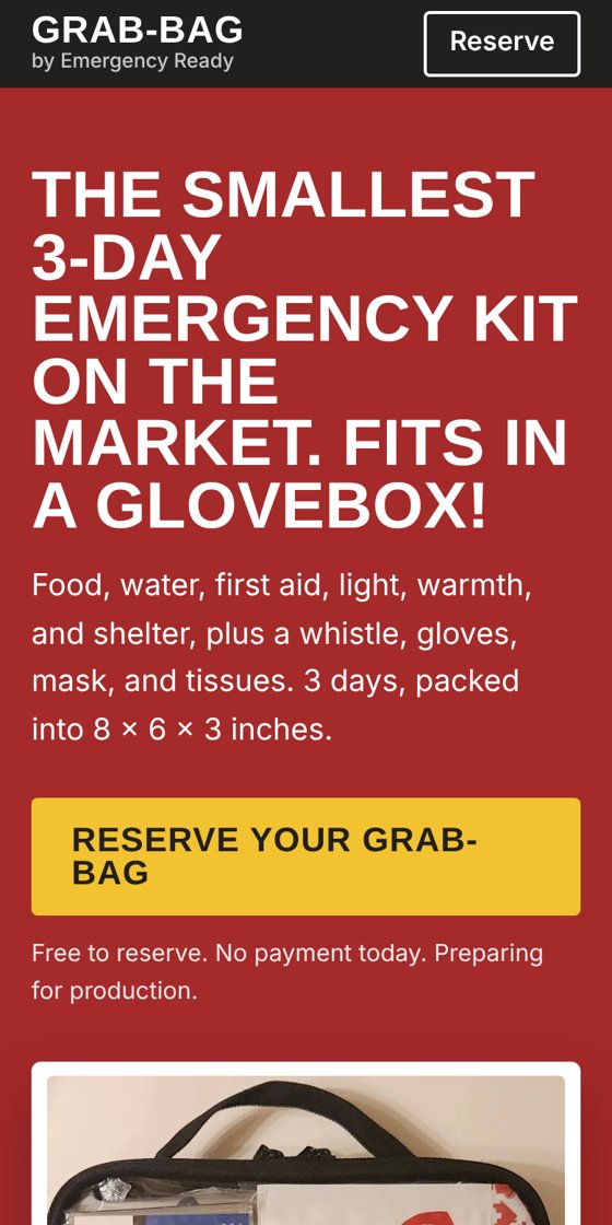 The GRAB-BAG reservation page on a phone